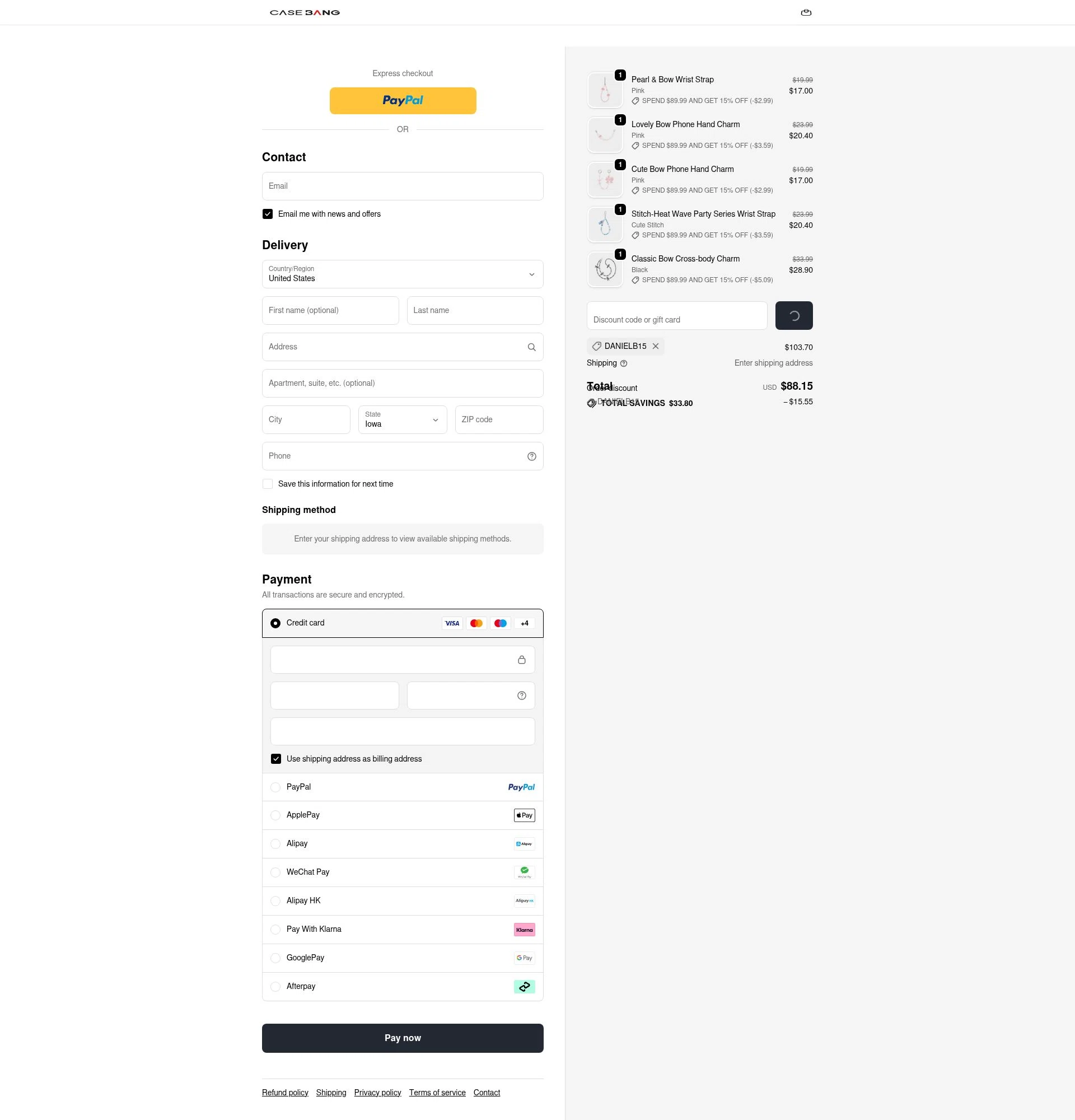 Casebang checkout page showing Casebang discount code box | Screenshot taken by SimplyCodes community member on Feb 13, 2026