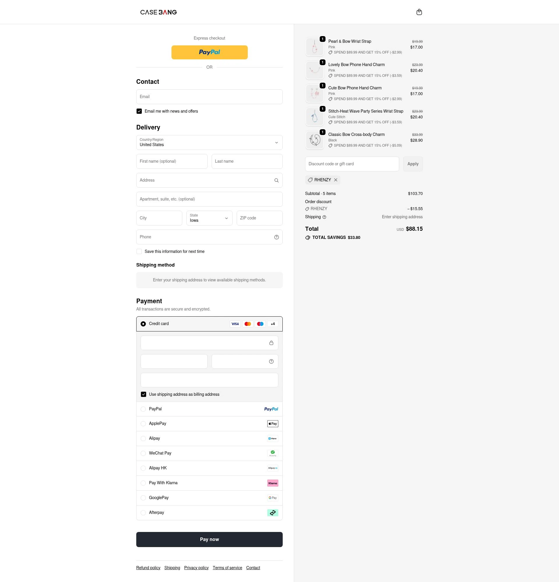 Casebang checkout page showing Casebang discount code box | Screenshot taken by SimplyCodes community member on Feb 13, 2026