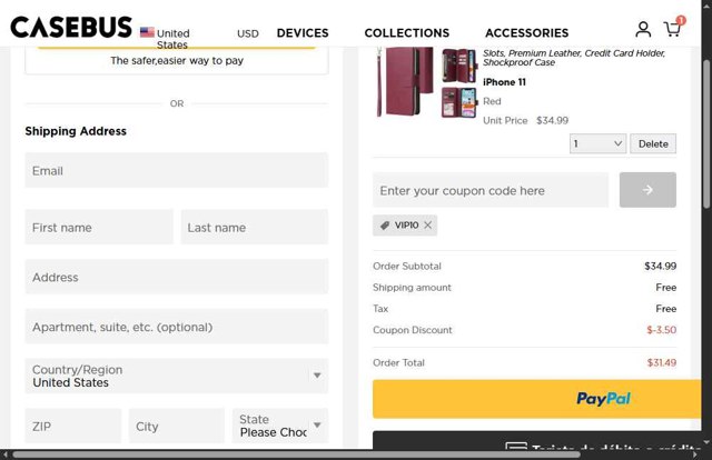 Casebus checkout page showing Casebus coupon code box | Screenshot taken by SimplyCodes community member on Jul 8, 2025