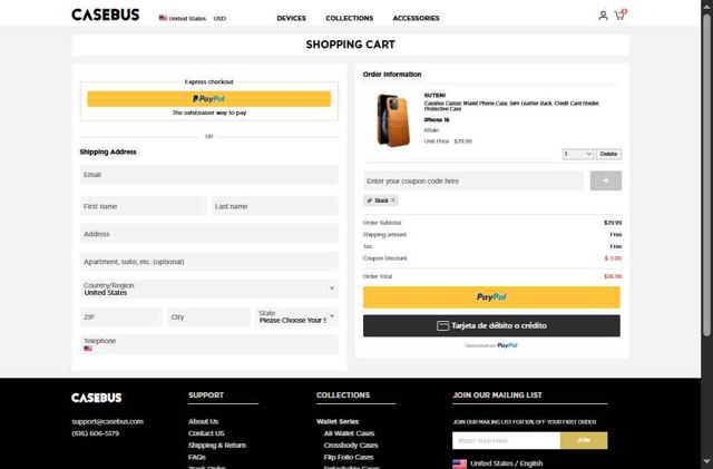 Casebus checkout page showing Casebus coupon code box | Screenshot taken by SimplyCodes community member on Aug 28, 2025
