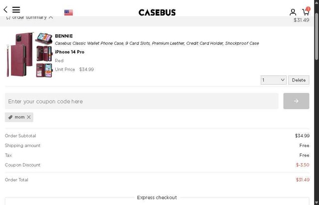 Casebus checkout page showing Casebus coupon code box | Screenshot taken by SimplyCodes community member on Aug 24, 2025
