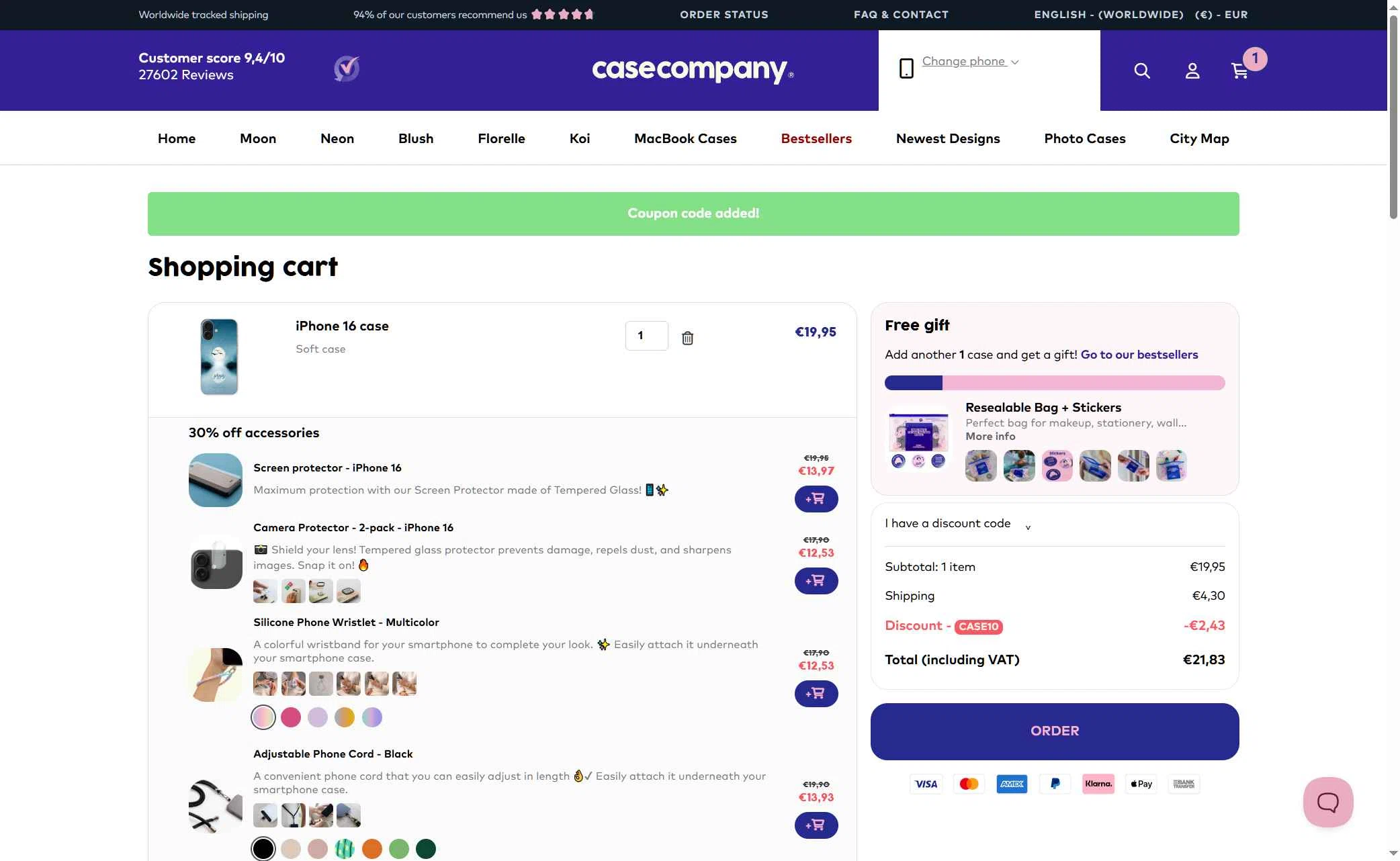 CaseCompany checkout page showing CaseCompany discount code box | Screenshot taken by SimplyCodes community member on Nov 4, 2025