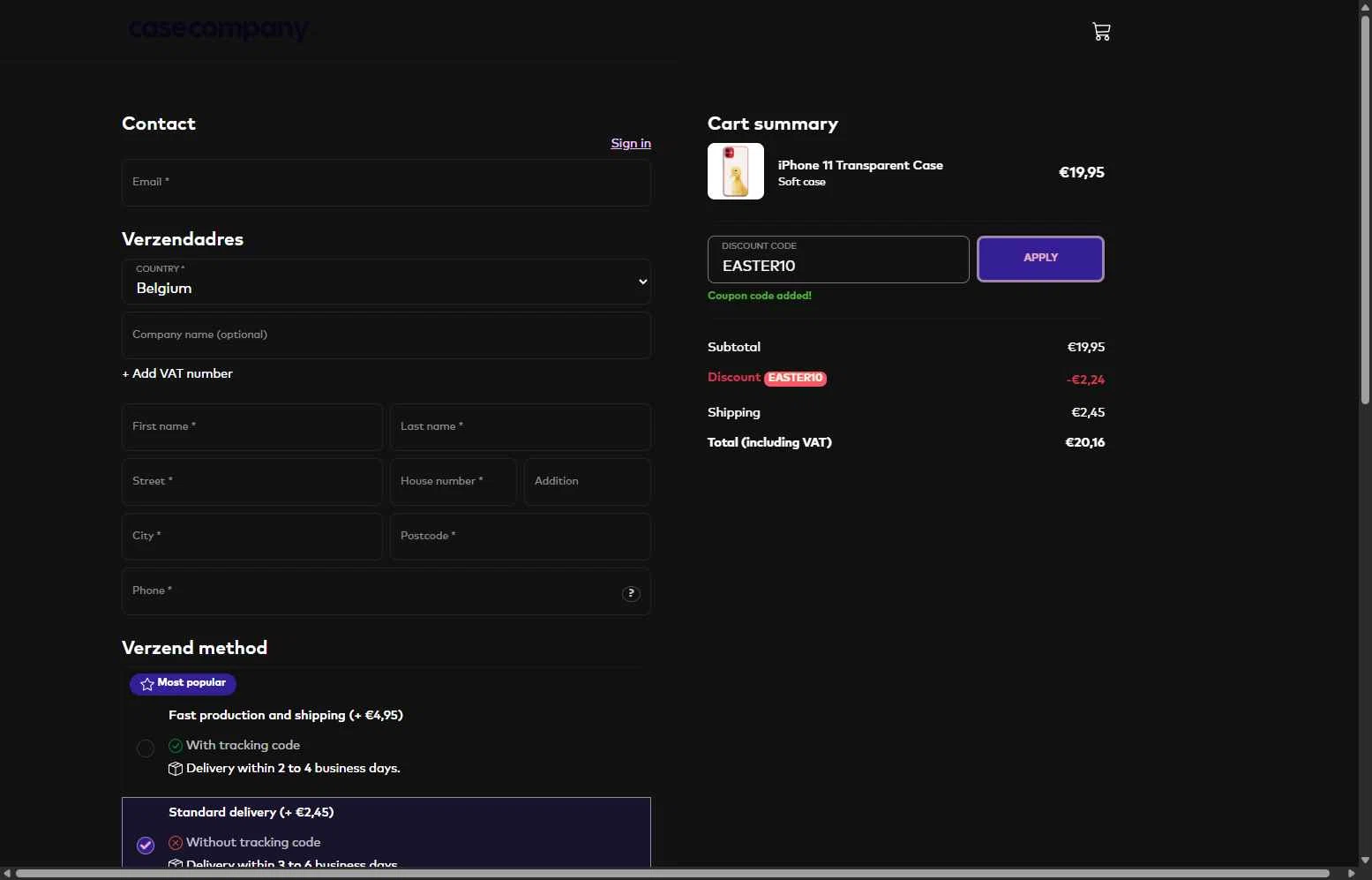 CaseCompany checkout page showing CaseCompany discount code box | Screenshot taken by SimplyCodes community member on Feb 5, 2026
