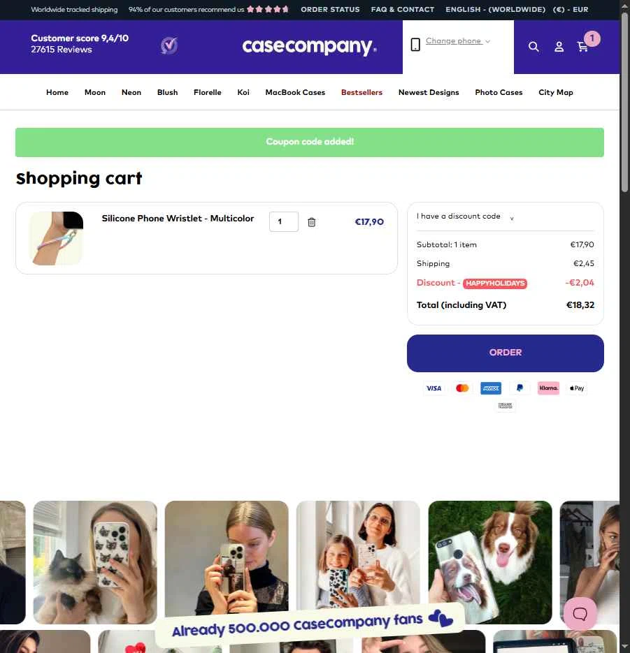 CaseCompany checkout page showing CaseCompany discount code box | Screenshot taken by SimplyCodes community member on Nov 6, 2025