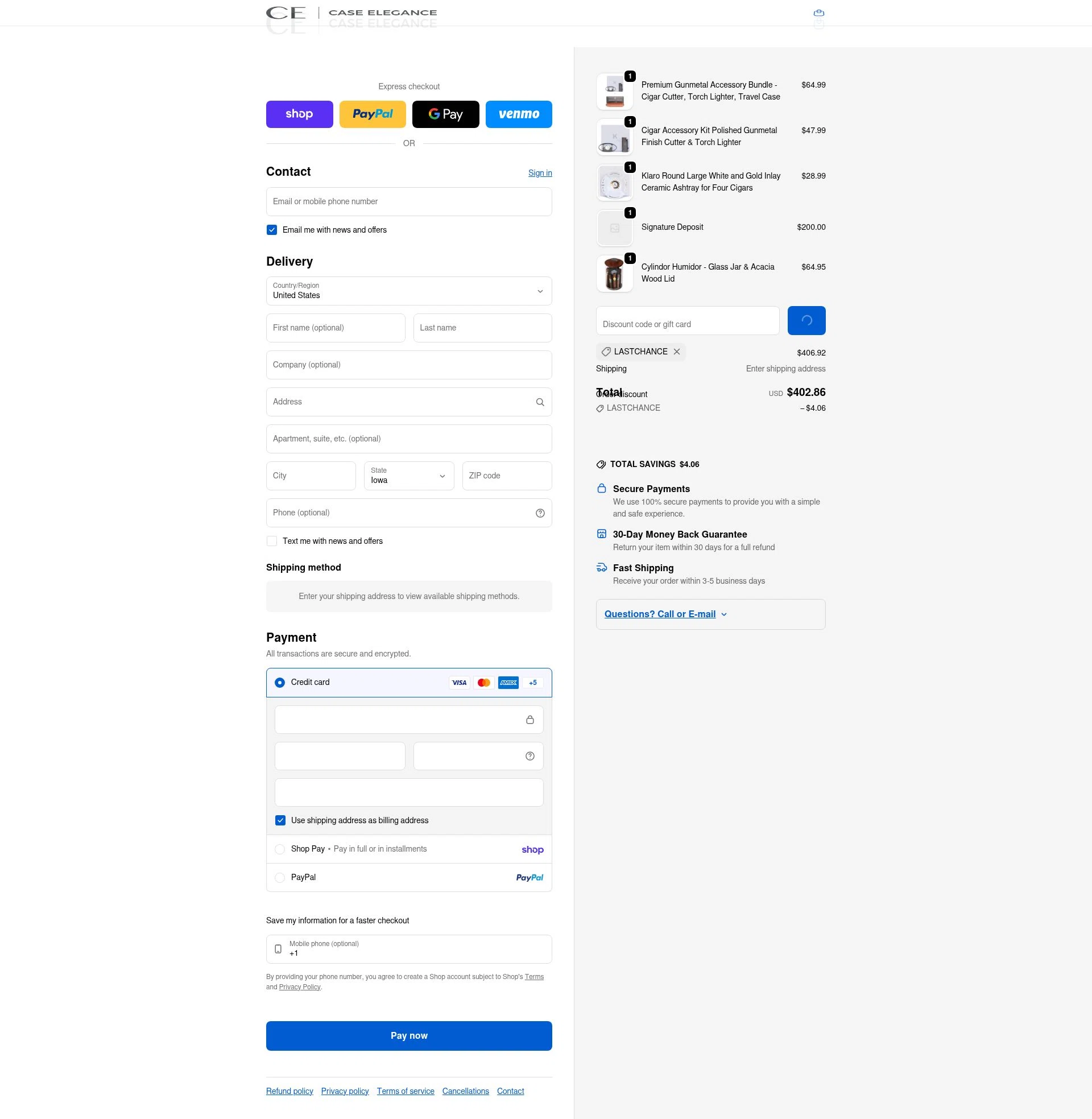 Case Elegance checkout page showing Case Elegance discount code box | Screenshot taken by SimplyCodes community member on Feb 11, 2026