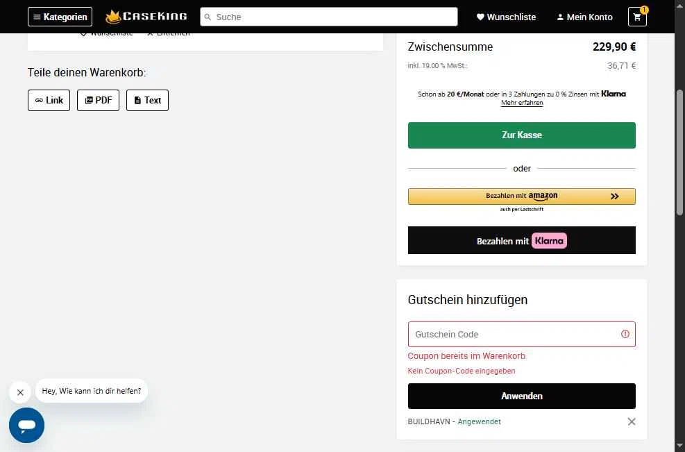 Caseking checkout page showing Caseking discount code box | Screenshot taken by SimplyCodes community member on Jan 3, 2026