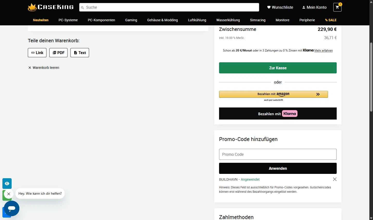 Caseking checkout page showing Caseking discount code box | Screenshot taken by SimplyCodes community member on Jan 20, 2026