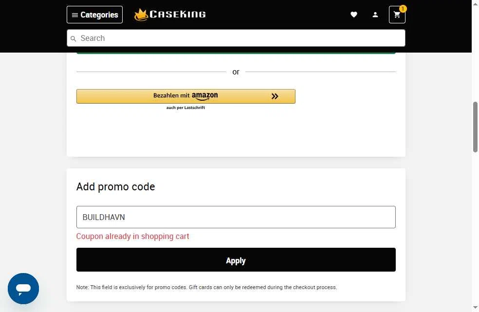 Caseking checkout page showing Caseking discount code box | Screenshot taken by SimplyCodes community member on Feb 8, 2026