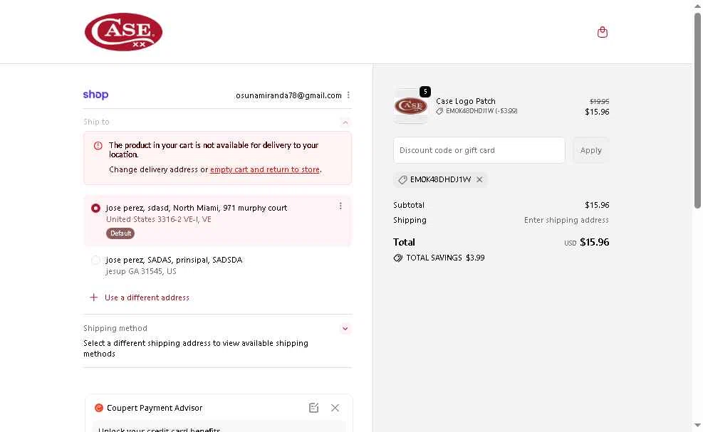 Case Knives checkout page showing Case Knives discount code box | Screenshot taken by SimplyCodes community member on Dec 7, 2025