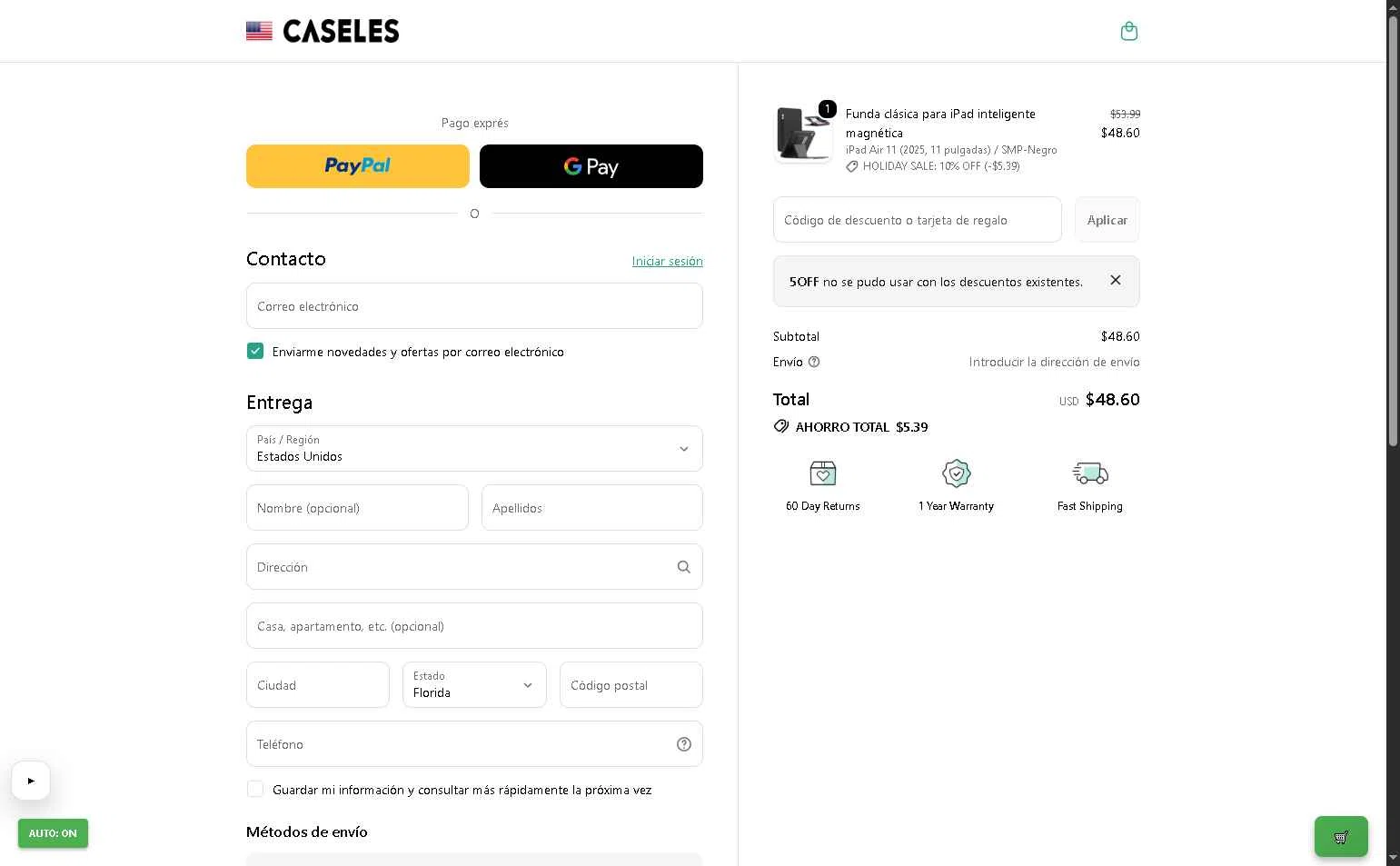 Caseles checkout page showing Caseles discount code box | Screenshot taken by SimplyCodes community member on Jan 4, 2026