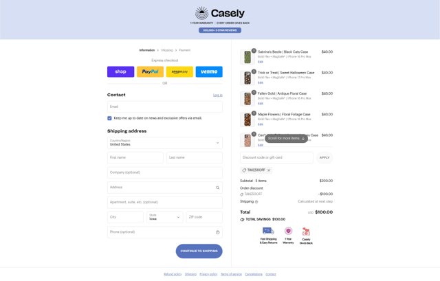 Casely checkout page showing Casely discount code box | Screenshot taken by SimplyCodes community member on Sep 4, 2025