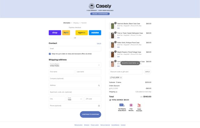 Casely checkout page showing Casely discount code box | Screenshot taken by SimplyCodes community member on Sep 4, 2025