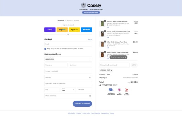 Casely checkout page showing Casely discount code box | Screenshot taken by SimplyCodes community member on Sep 4, 2025