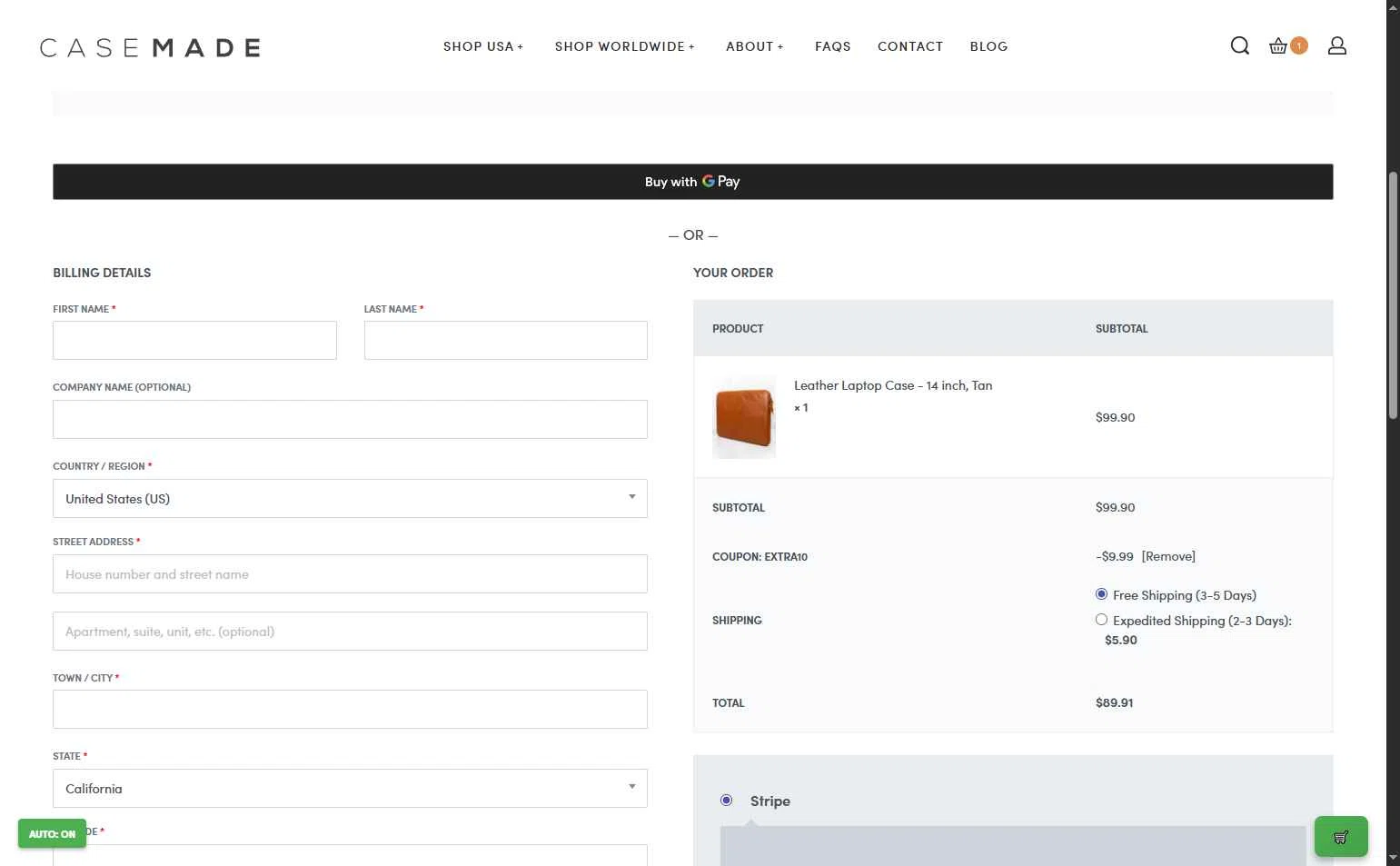 Casemade checkout page showing Casemade promo code box | Screenshot taken by SimplyCodes community member on Dec 24, 2025