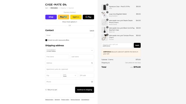 Case-Mate checkout page showing Case-Mate discount code box | Screenshot taken by SimplyCodes community member on Sep 3, 2025