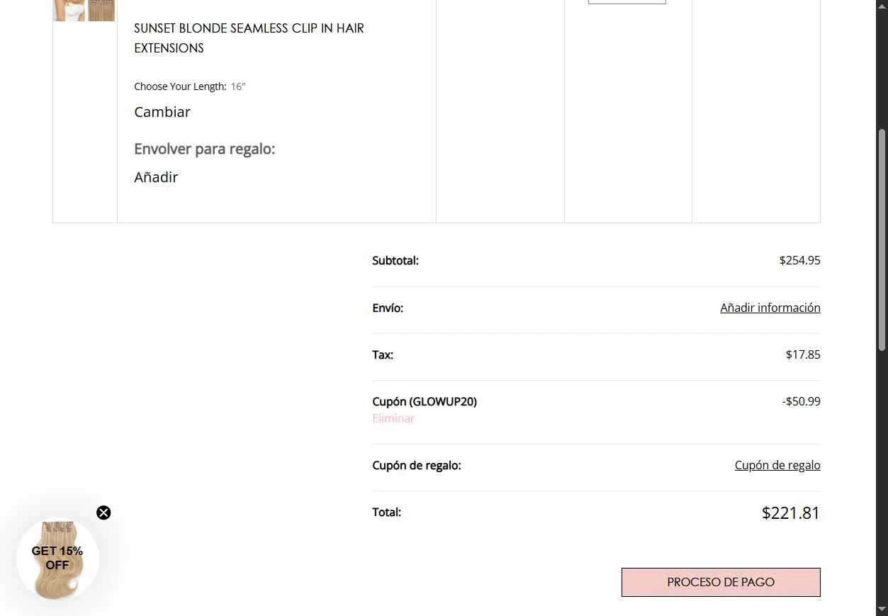 Cashmere Hair checkout page showing Cashmere Hair discount code box | Screenshot taken by SimplyCodes community member on Jan 22, 2026
