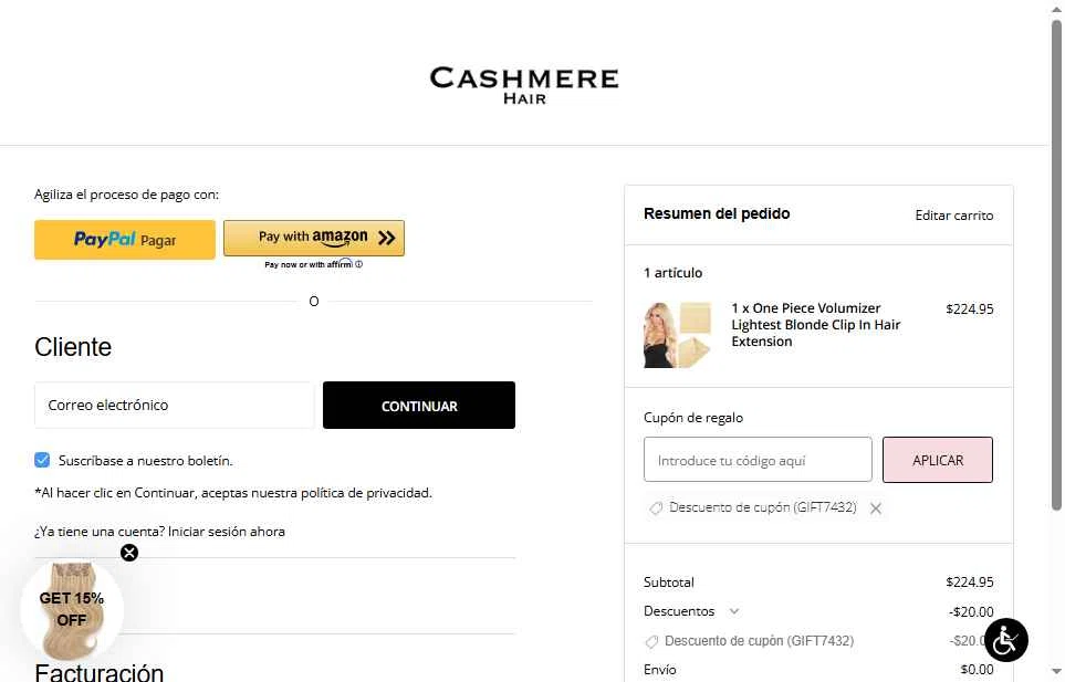 Cashmere Hair checkout page showing Cashmere Hair discount code box | Screenshot taken by SimplyCodes community member on Jan 1, 2026