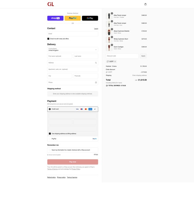 Cashmere in Love checkout page showing Cashmere in Love promo code box | Screenshot taken by SimplyCodes community member on Aug 25, 2025