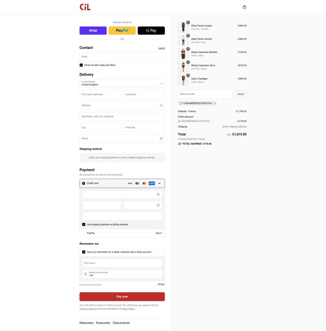 Cashmere in Love checkout page showing Cashmere in Love promo code box | Screenshot taken by SimplyCodes community member on Sep 2, 2025