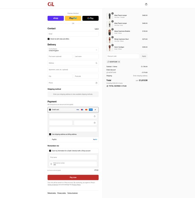 Cashmere in Love checkout page showing Cashmere in Love promo code box | Screenshot taken by SimplyCodes community member on Sep 2, 2025