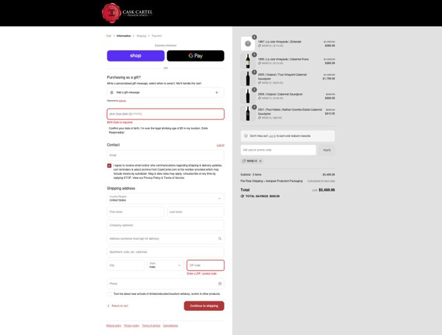 Cask Cartel checkout page showing Cask Cartel promo code box | Screenshot taken by SimplyCodes community member on Sep 7, 2025