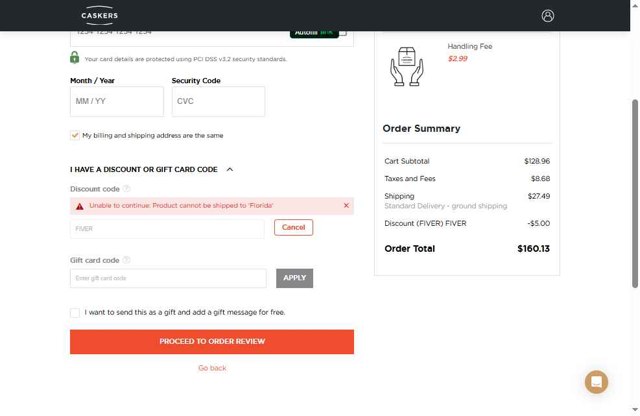 Caskers checkout page showing Caskers discount code box | Screenshot taken by SimplyCodes community member on Jul 1, 2025