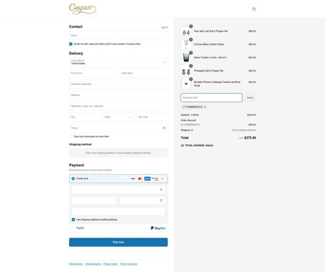 Caspari checkout page showing Caspari discount code box | Screenshot taken by SimplyCodes community member on Apr 26, 2025