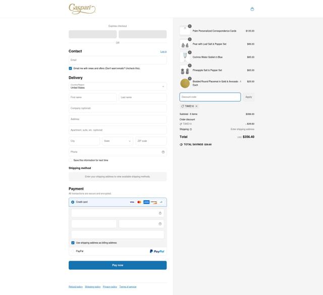 Caspari checkout page showing Caspari discount code box | Screenshot taken by SimplyCodes community member on Apr 19, 2025