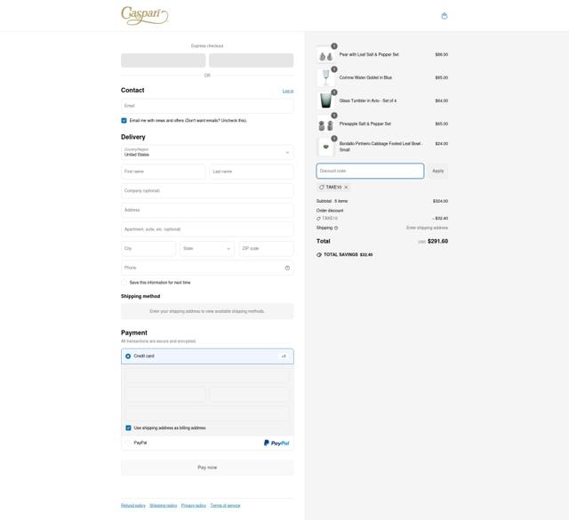 Caspari checkout page showing Caspari discount code box | Screenshot taken by SimplyCodes community member on Apr 26, 2025