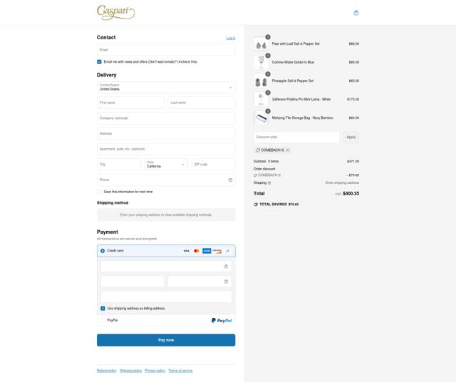 Caspari checkout page showing Caspari discount code box | Screenshot taken by SimplyCodes community member on Jun 15, 2025