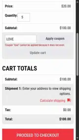 LOVE coupon verification screenshot