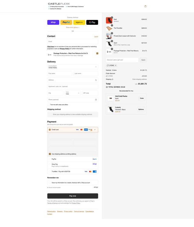 CastleFlexx checkout page showing CastleFlexx discount code box | Screenshot taken by SimplyCodes community member on Sep 8, 2025