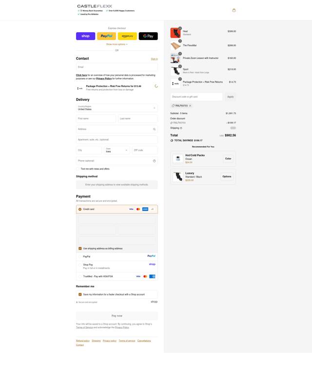 CastleFlexx checkout page showing CastleFlexx discount code box | Screenshot taken by SimplyCodes community member on Sep 12, 2025