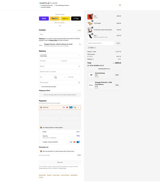 CastleFlexx checkout page showing CastleFlexx discount code box | Screenshot taken by SimplyCodes community member on Sep 8, 2025