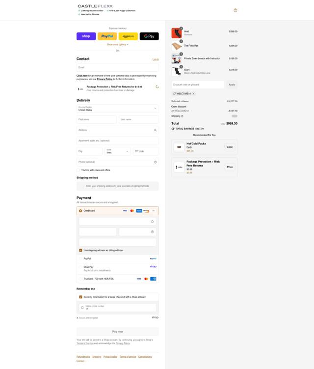 CastleFlexx checkout page showing CastleFlexx discount code box | Screenshot taken by SimplyCodes community member on Sep 8, 2025