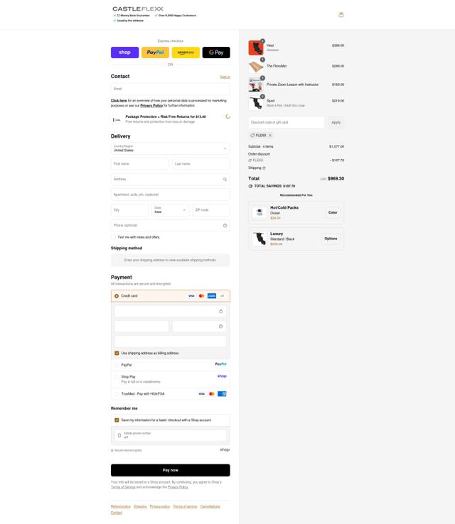 CastleFlexx checkout page showing CastleFlexx discount code box | Screenshot taken by SimplyCodes community member on Sep 12, 2025