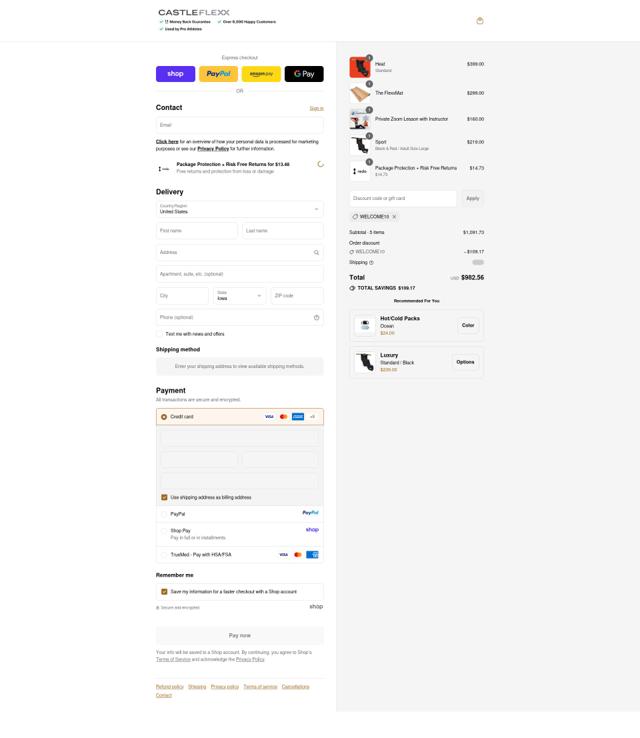 CastleFlexx checkout page showing CastleFlexx discount code box | Screenshot taken by SimplyCodes community member on Sep 12, 2025