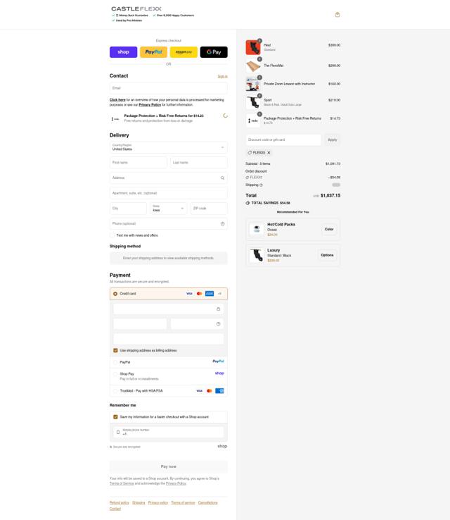 CastleFlexx checkout page showing CastleFlexx discount code box | Screenshot taken by SimplyCodes community member on Sep 12, 2025