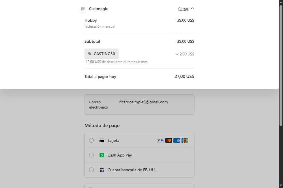 Castmagic checkout page showing Castmagic promo code box | Screenshot taken by SimplyCodes community member on Jan 7, 2026
