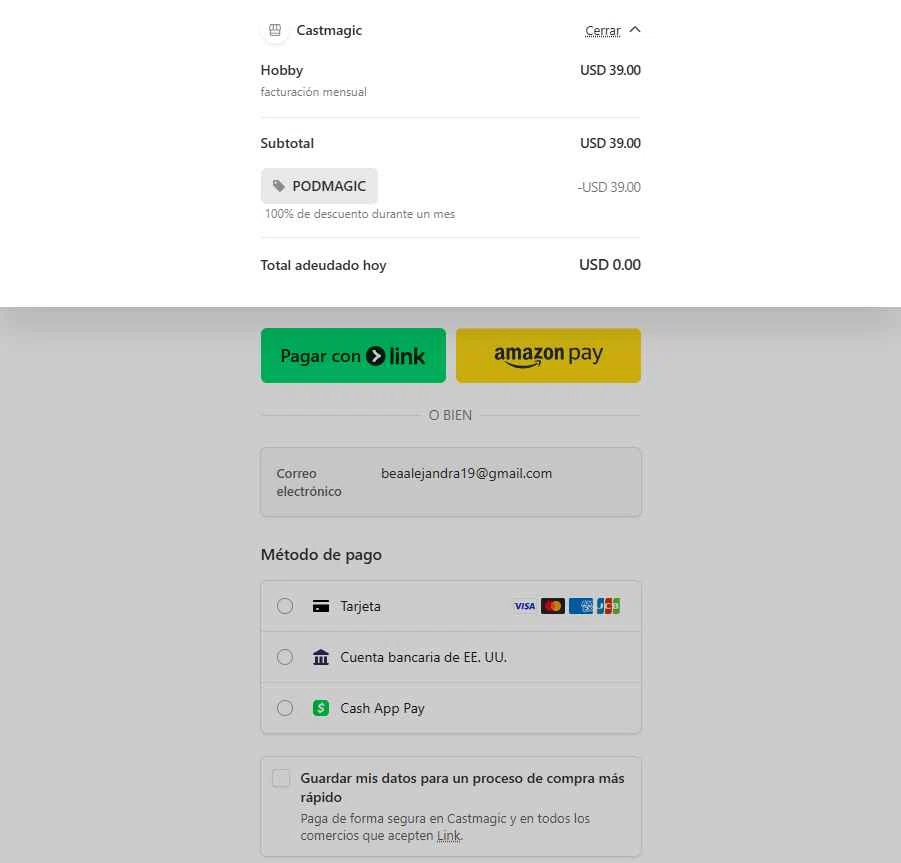 Castmagic checkout page showing Castmagic promo code box | Screenshot taken by SimplyCodes community member on Feb 5, 2026