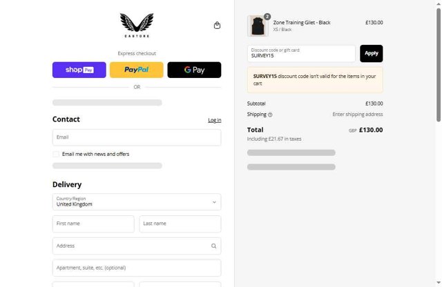 Castore checkout page showing Castore discount code box | Screenshot taken by SimplyCodes community member on Jul 19, 2025