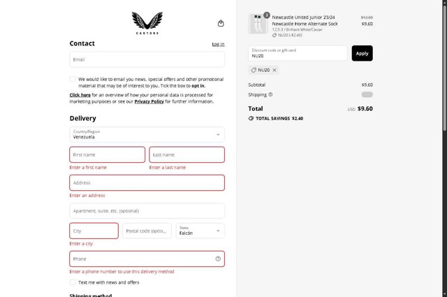 Castore checkout page showing Castore discount code box | Screenshot taken by SimplyCodes community member on Aug 17, 2025