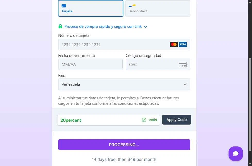 Castos checkout page showing Castos discount code box | Screenshot taken by SimplyCodes community member on Jan 6, 2026