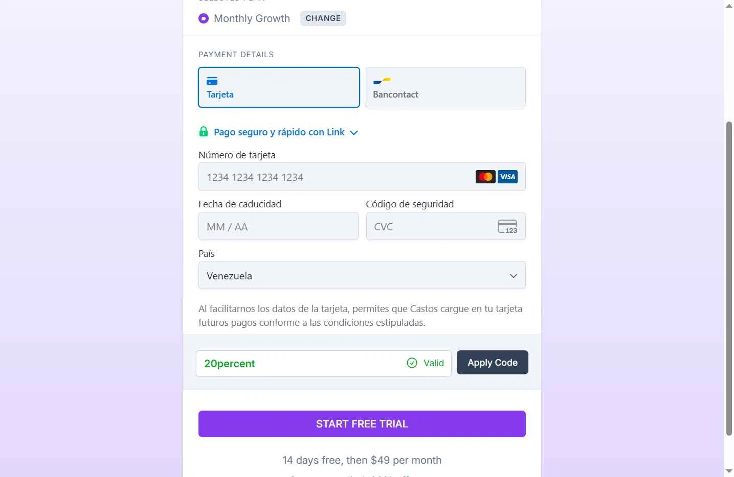 Castos checkout page showing Castos discount code box | Screenshot taken by SimplyCodes community member on Jan 6, 2026