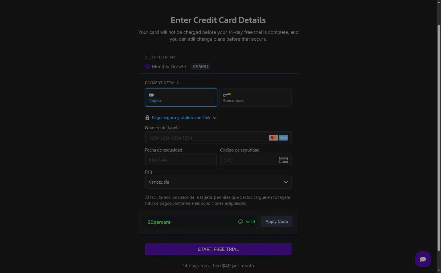 Castos checkout page showing Castos discount code box | Screenshot taken by SimplyCodes community member on Dec 8, 2025