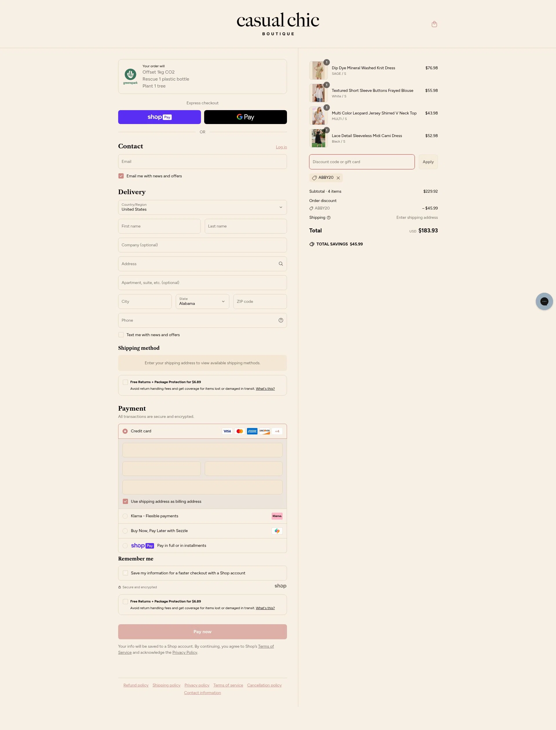 Casual Chic Boutique checkout page showing Casual Chic Boutique promo code box | Screenshot taken by SimplyCodes community member on May 11, 2025