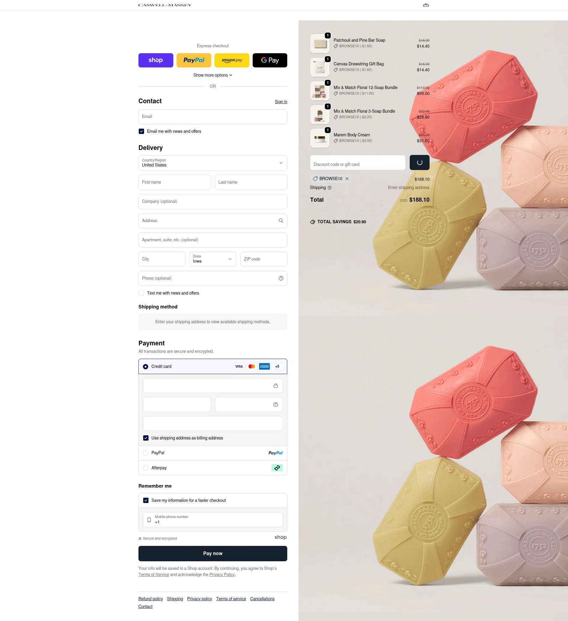 Caswell-Massey checkout page showing Caswell-Massey promo code box | Screenshot taken by SimplyCodes community member on Dec 27, 2025