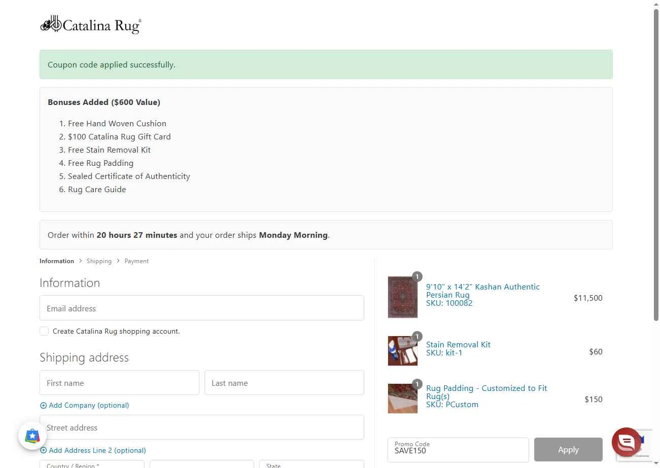 Catalina checkout page showing Catalina promo code box | Screenshot taken by SimplyCodes community member on Jan 11, 2026
