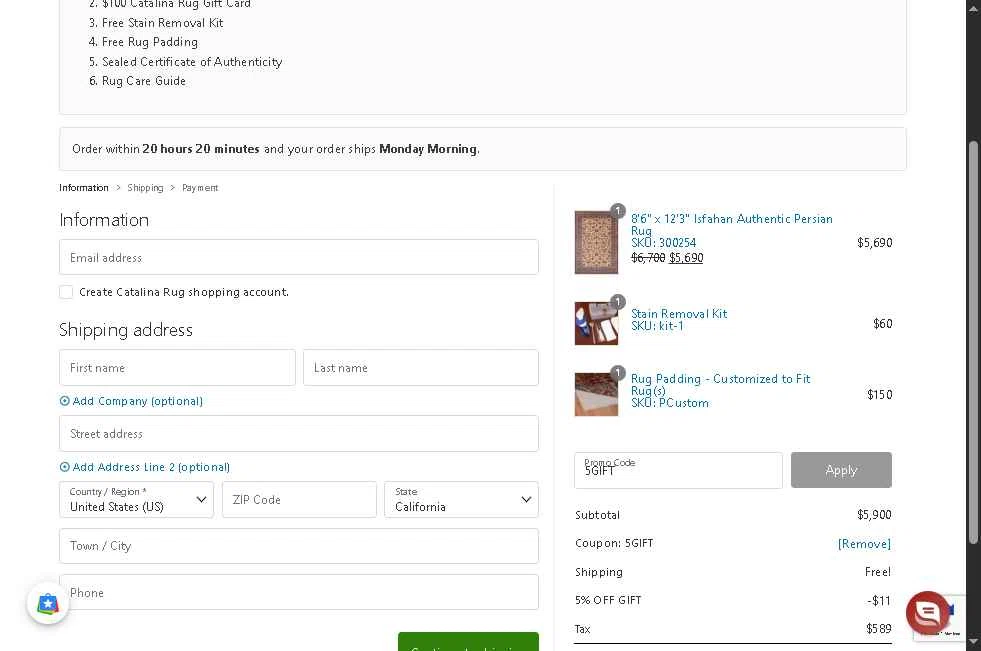 Catalina checkout page showing Catalina promo code box | Screenshot taken by SimplyCodes community member on Dec 27, 2025