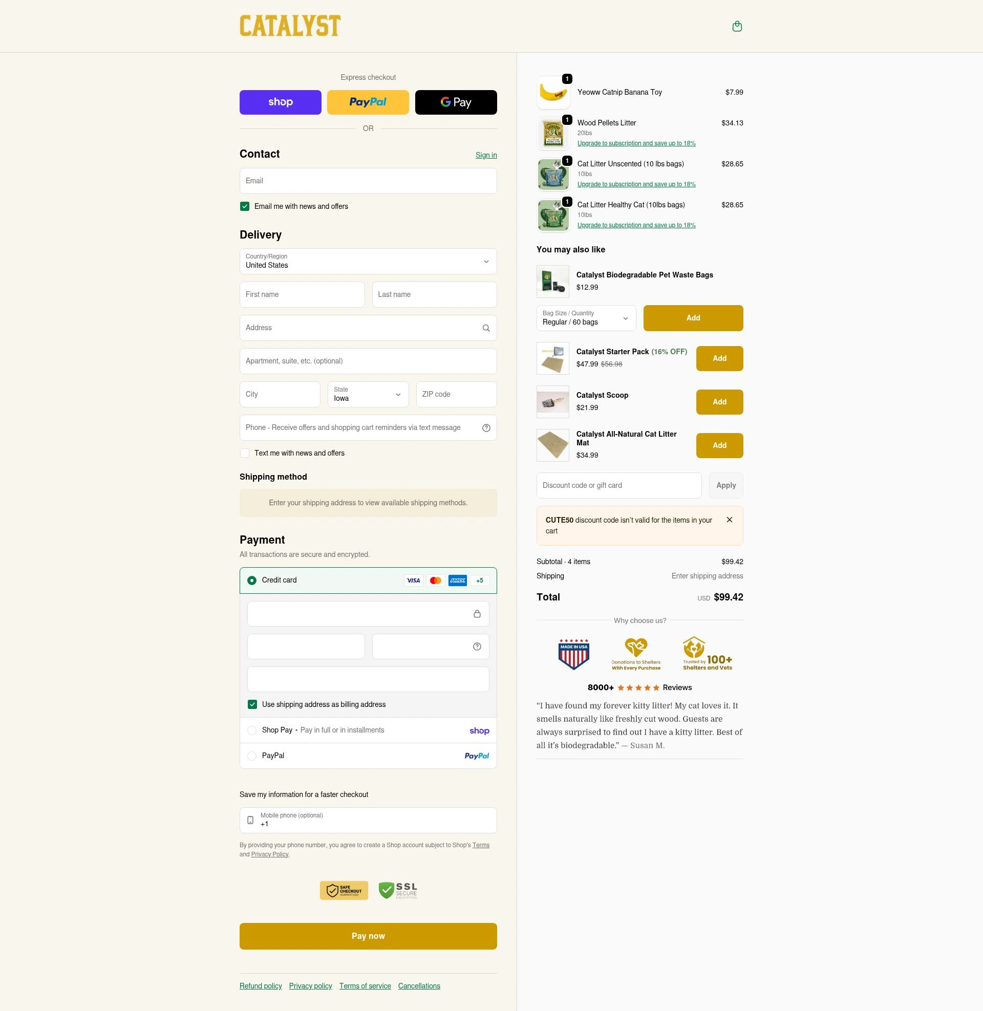 Catalyst checkout page showing Catalyst promo code box | Screenshot taken by SimplyCodes community member on Feb 6, 2026